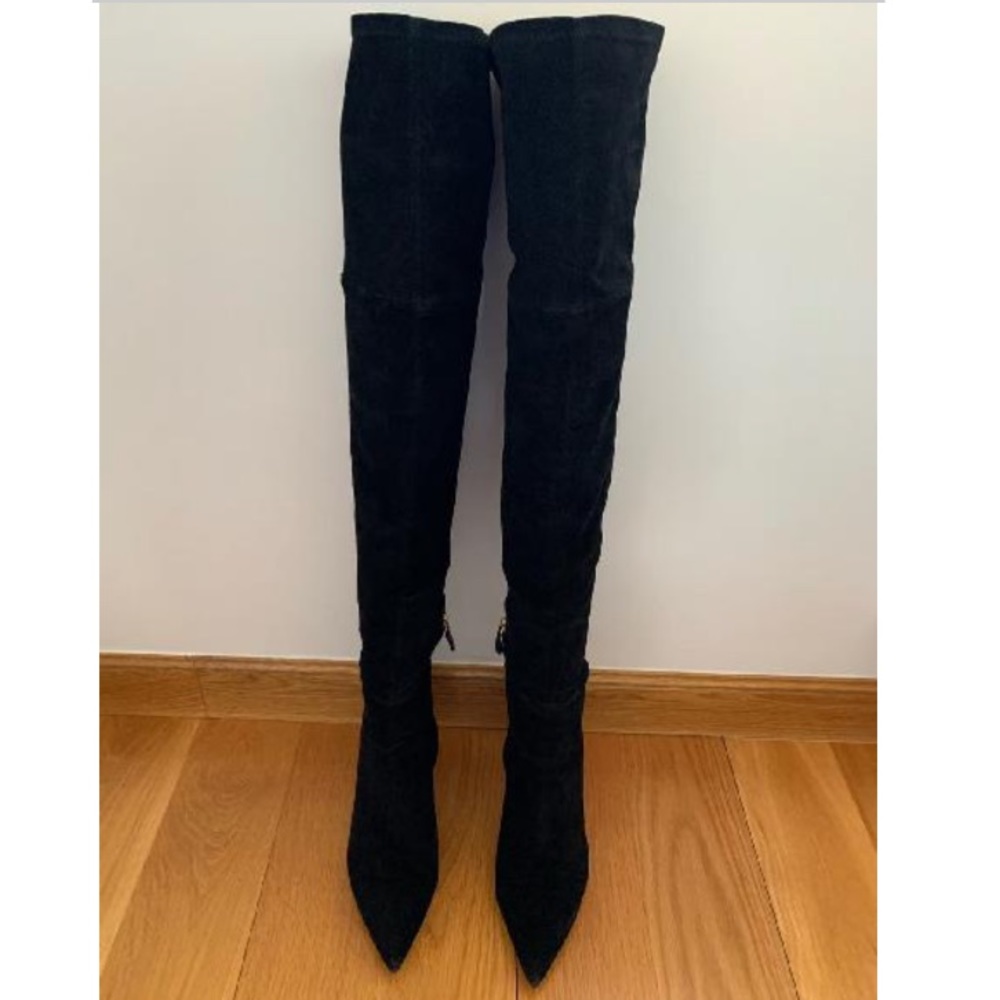 Massimo Dutti black suede over the knee high boot - Picture 6 of 17